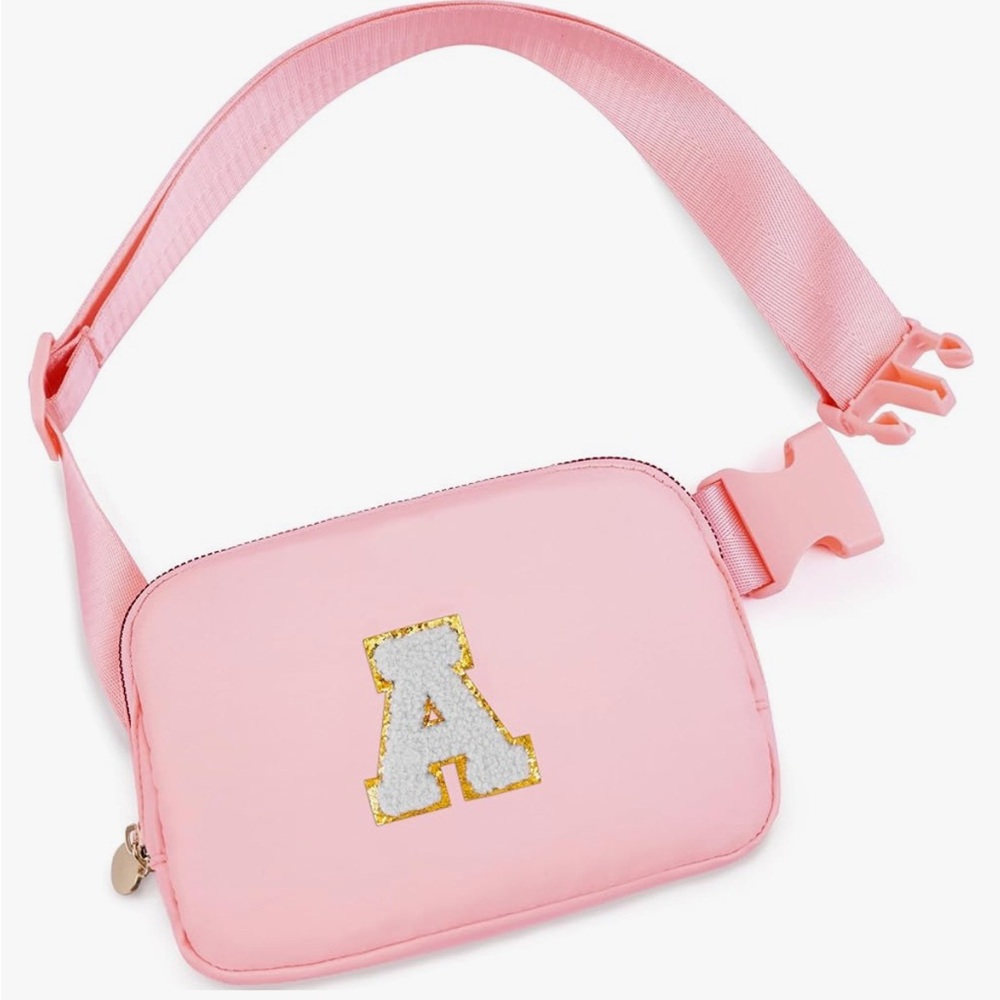 NIB Pink Kids Personalized Belt Bag with Glitter Letter A